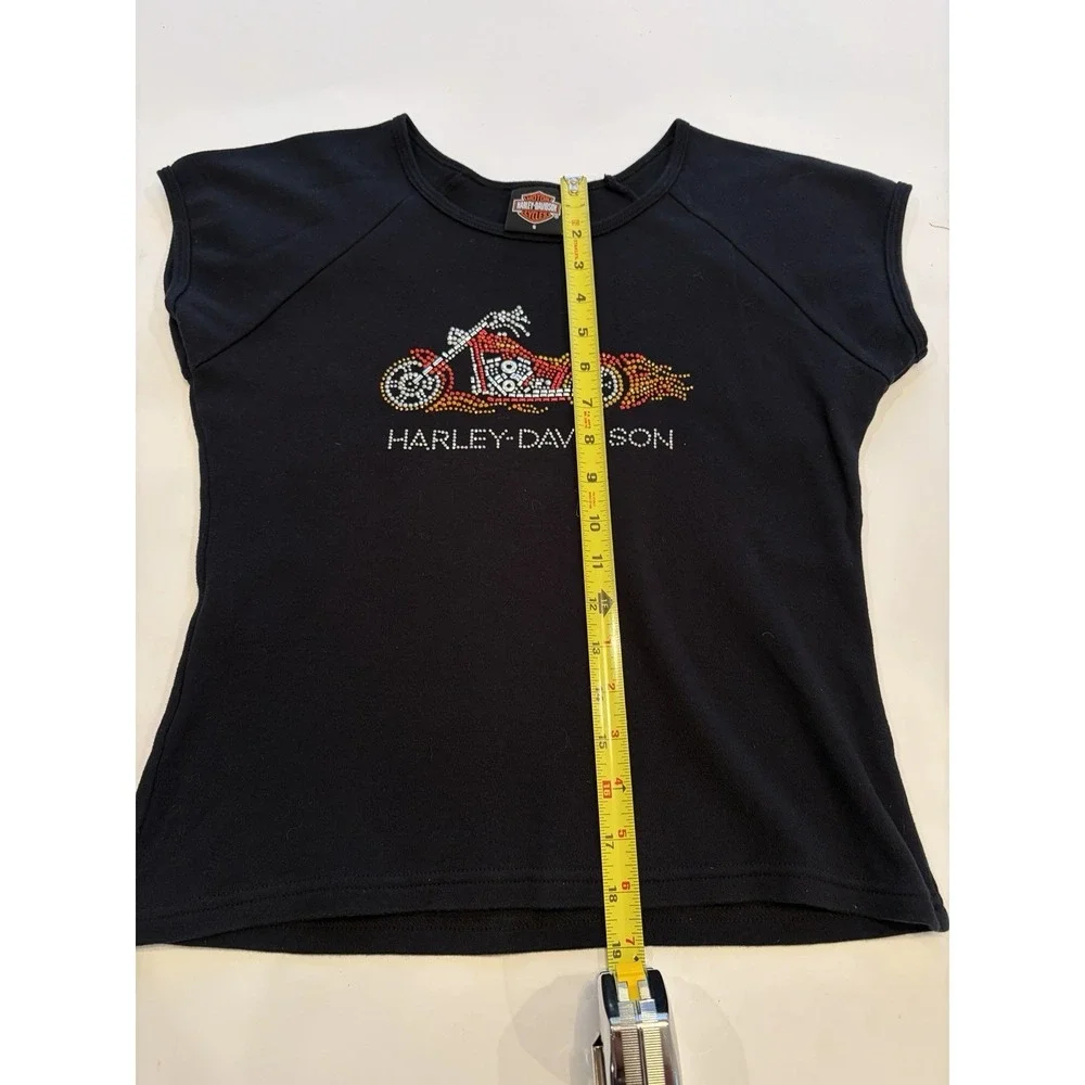 Vintage Harley Davidson Womens L Black Beaded RHINESTONE‎ Mortorcycle RARE